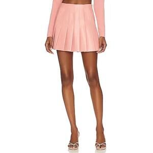 Alice + Olivia Carter Pleated Vegan Leather Peachy Rose Mini Skirt Sz. 14 Large